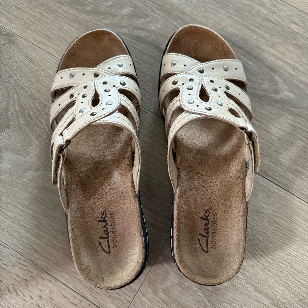 Clarks Cream Mules with Huarache-Inspired Design